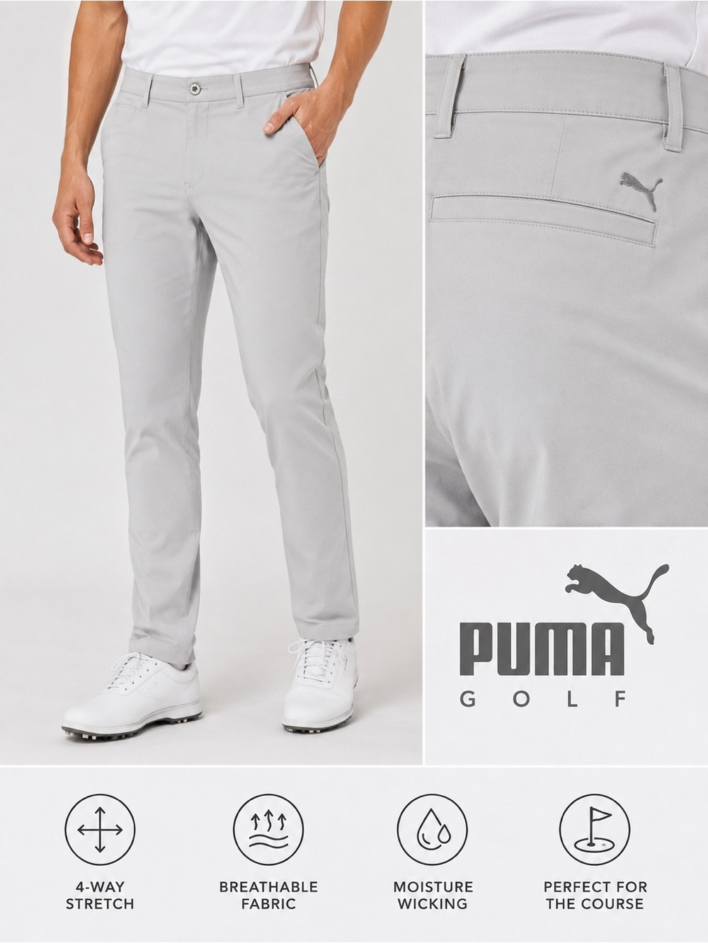 Puma Golf Mens Performance Pants Light Gray Straight Leg 30x32